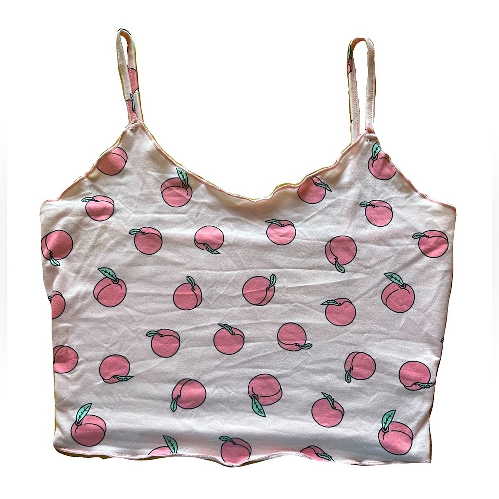 Crop tank top pink shirt with peaches